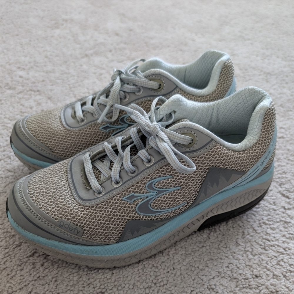 Gravity Defyer Womens Size 7 Gdefy Mighty Walk Shoes Versoshock Gray Blue Aqua